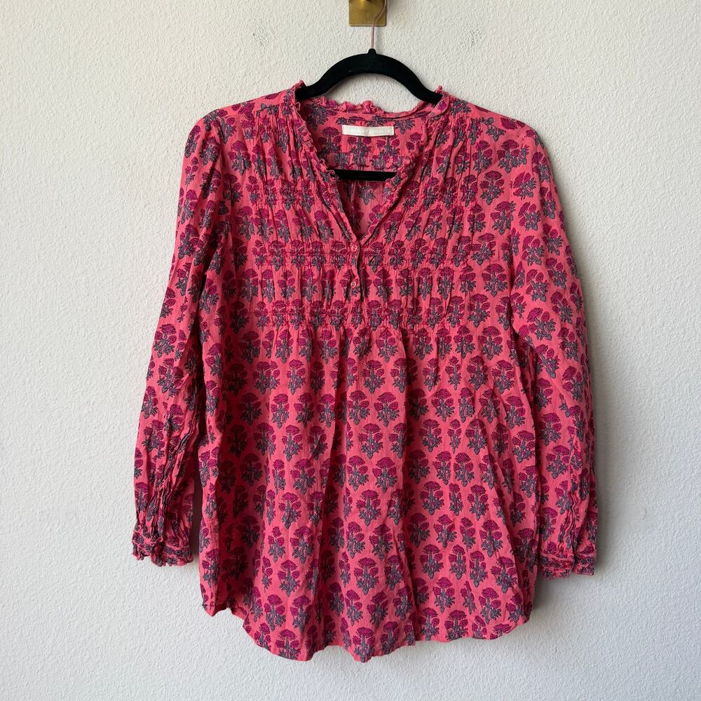 Lola Australia Pink Floral Cotton Long Sleeve Blouse Size S - Picture 2 of 7
